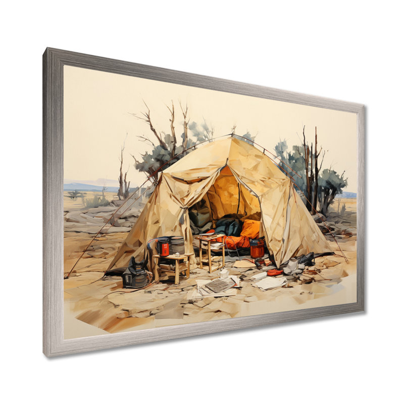 Camping Tent Outdoor Adventure III - Camping Travel Wall Decor, 16" H x 32" W x 1" D, Silver Single Picture Framed