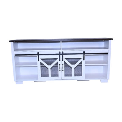 65.3" Tv Stand Featuring Led Lights, Barn Door With Metal Mesh, Y - Shaped Detail, White And Black Walnut Finish, Design, Supports 60 69 Inch Tvs, Practical , Iron Mesh Style Ornament, + Look,