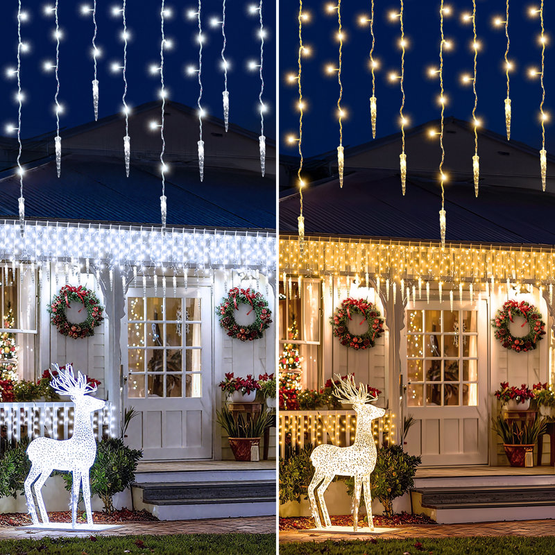 320 lumières à glaçons de Noël à DEL pour l'extérieur, deux couleurs (blanc chaud / froid doux)