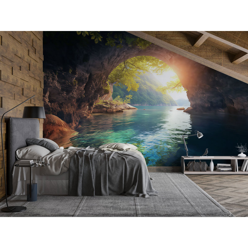 Sunlit Cave murale - Papier peint nature paysage pour chambre à coucher Vn872 (non tissé) VN872, L 100 po x l 70 po