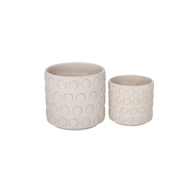 Ensemble de pots à fleurs ronds en céramique avec motif à lignes et bulles, blanc réactif l 8,00 po x H 8,00 po x H 6,00 po x H 6,00 po x P 6,50 po