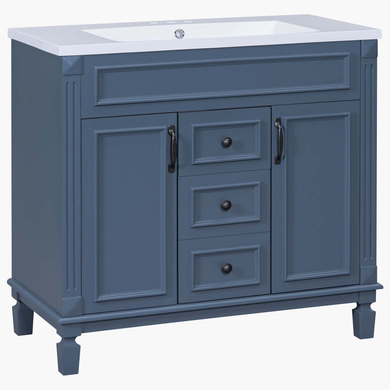 35.9'' Single Bathroom Vanity with Ceramic Top, Blue