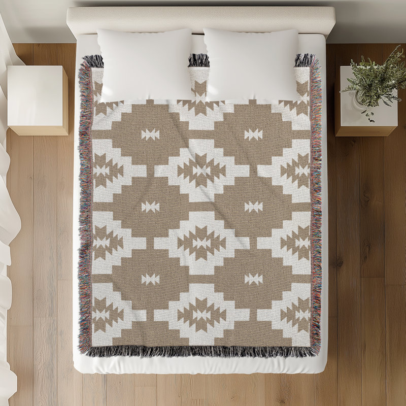 Hinto South Western Cotton Blend Blanket, Beige/Off-White, 70" L x 50" W