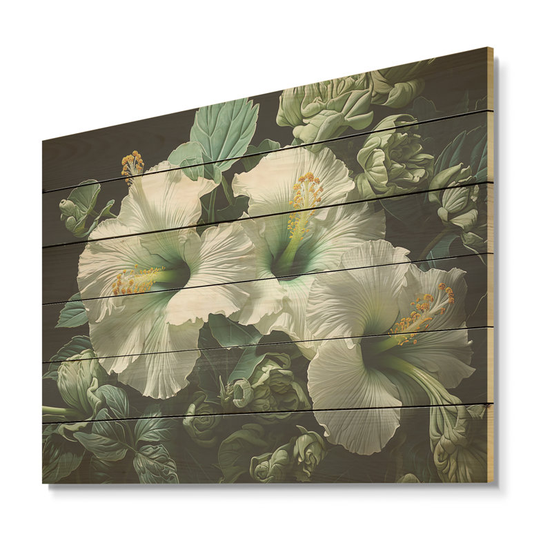 Hibiscus vert, splendeur réaliste - art mural en bois d'hibiscus sur bois de pin naturel, H 24 po x l 32 po