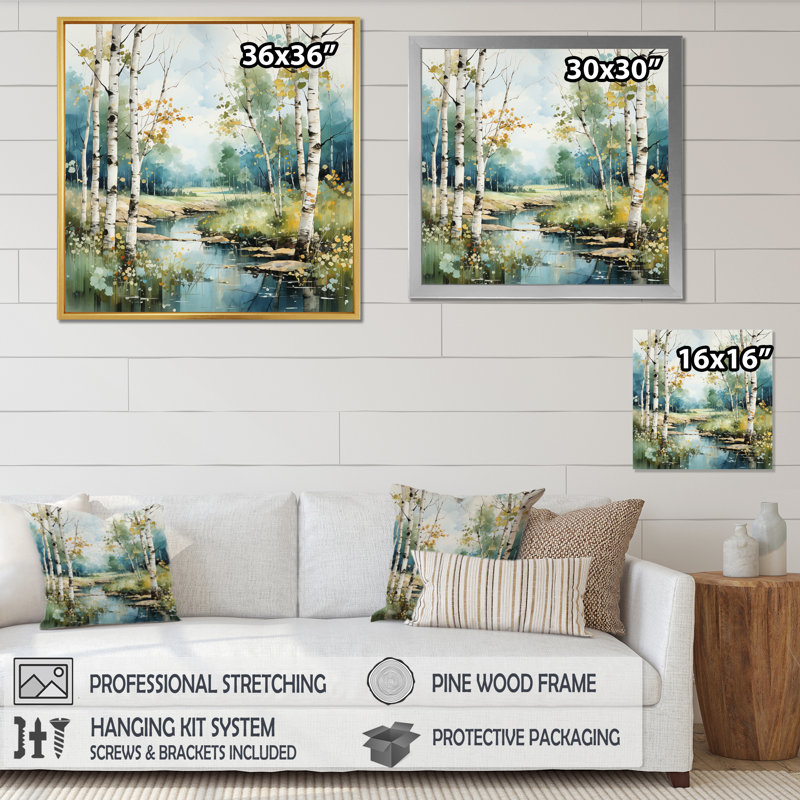 «Birch Woods Whispering Winds X», art mural encadré de bouleau, H 24 po x l 24 po x P 1 po, Cadre doré simple
