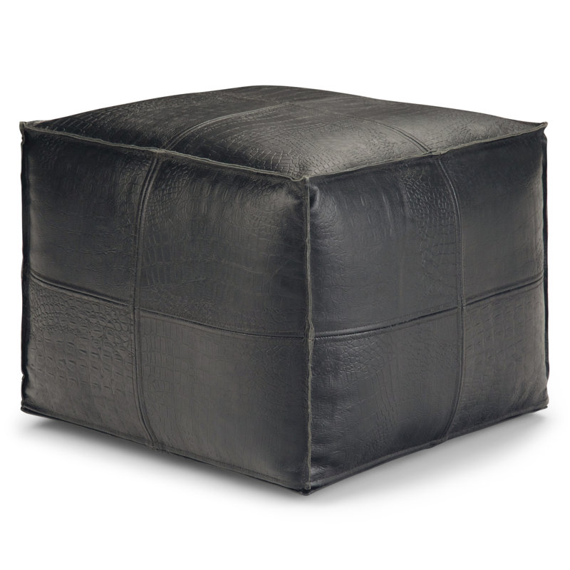 Repose-pieds carré en cuir véritable avec rembourrage en polystyrène Bowen, Cuir véritable noir, Cuir véritable