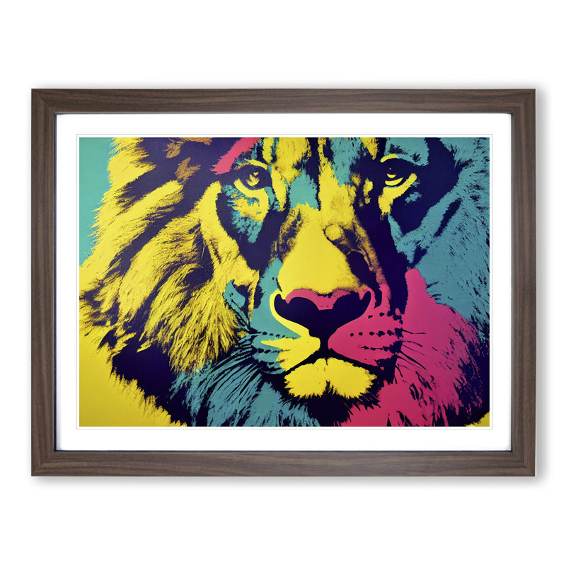Lion Abstract - Single Picture Frame Painting, 34cm H x 46cm W x 2cm D, Walnut