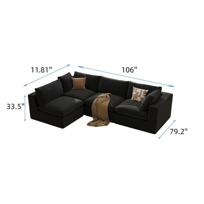 Modular 135-inch Two-person Sofa, Black
