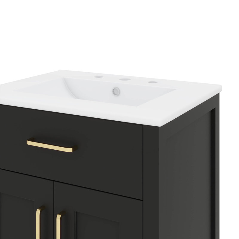 Lavabo de 24 pouces avec armoire intégrée, Noir, Doré