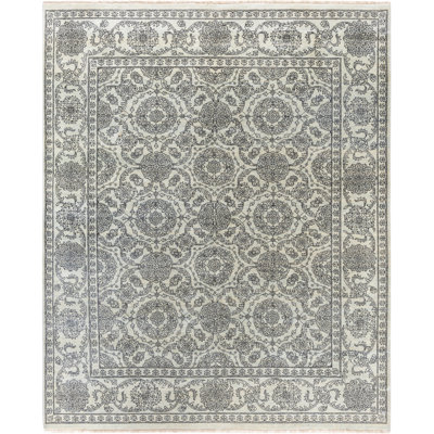 Tapis unique noué à la main gris de 8 pi 3 po x 9 pi 10 po Odom
