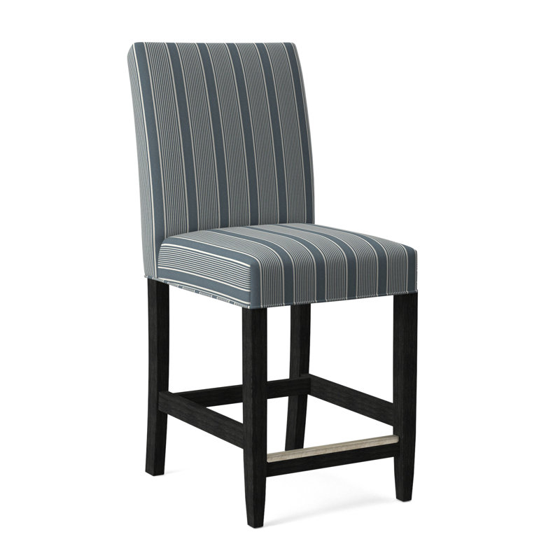 Manhattan Upholstered Stool with Solid Wood Frame, Green and Blue Stripe; 0252-54, Antique Black Finish