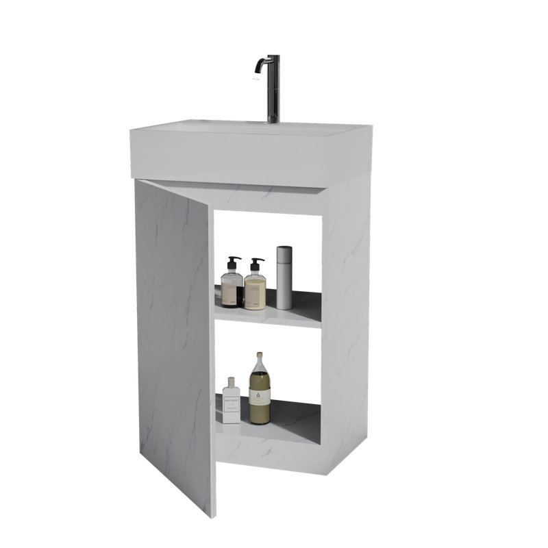 Élégant meuble-lavabo en marbre blanc avec lavabo en céramique Roca