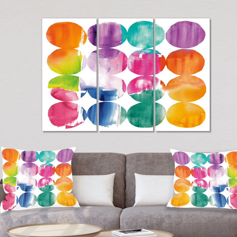 « circle abstract colorfields », peinture sur toile, reproduction d’image multi-parties, H 32 po x l 48 po x P 1 po