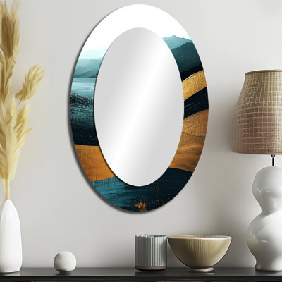 Minimal Forest And Peaks Solitude Horizon VI - Landscapes Oval Decorative Mirror On Metal