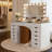 Modern Upholstered Accent Stool Vanity Chair With Bentwood Back-1952921662