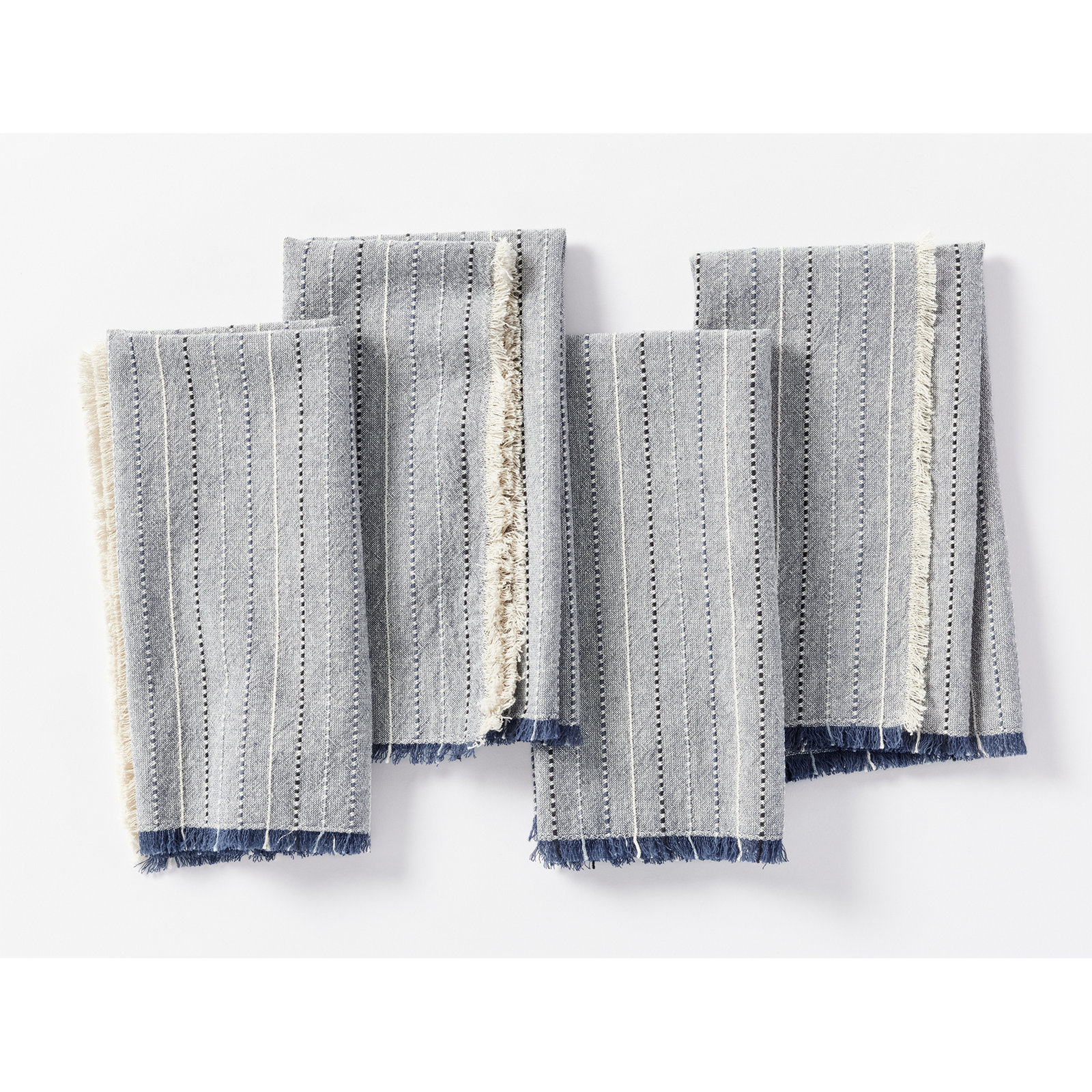 Fringe Stripe Organic Napkin Neutrals, Blue Jay
