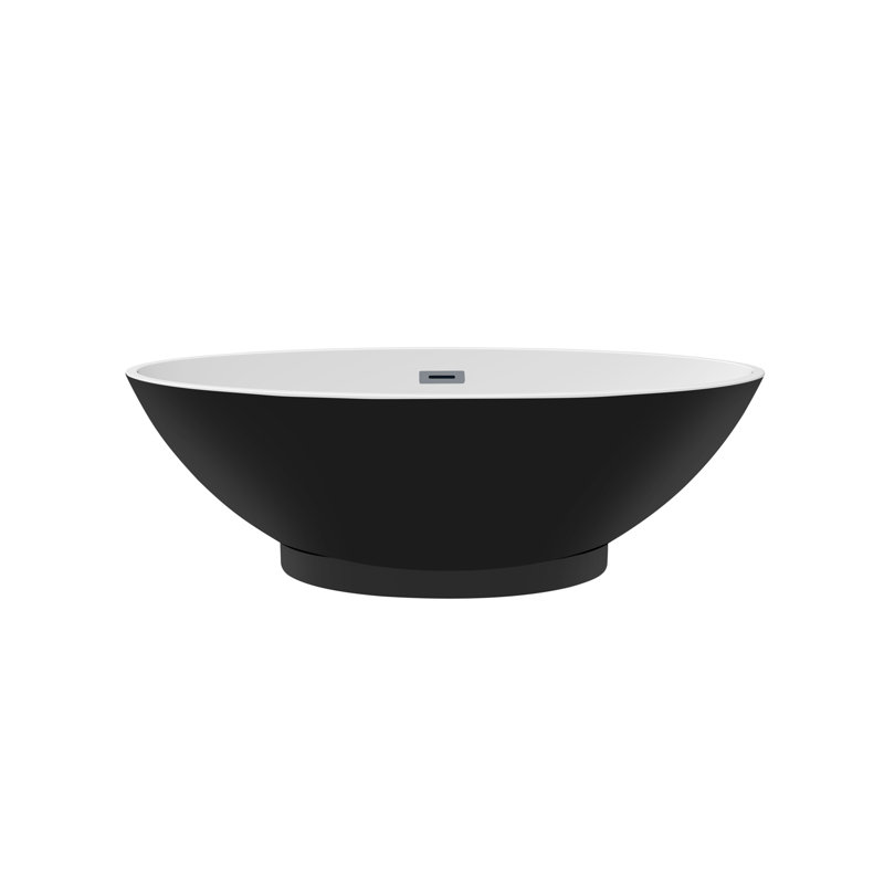 66.37'' x 32'' Freestanding Soaking Acrylic Bathtub, Matte Black/Polished Chrome