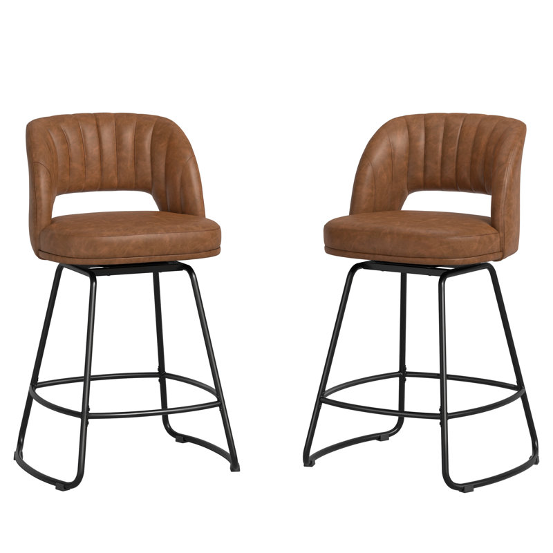 26''H Swivel Barstools With Seld Metal Legs, 2, Brown