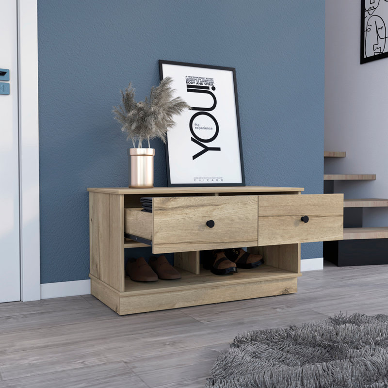 Banc de rangement rectangulaire à 2 tiroirs et 2 tiroirs, Beige