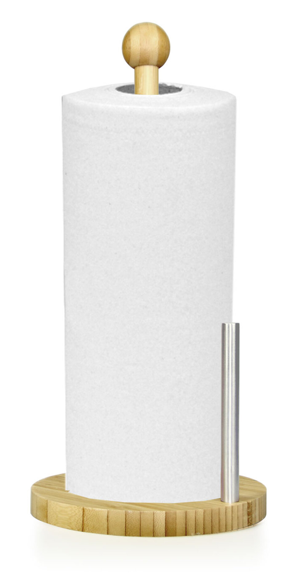 simplehuman Polished Chrome and Bamboo Metal Freestanding Paper Towel Holder  at