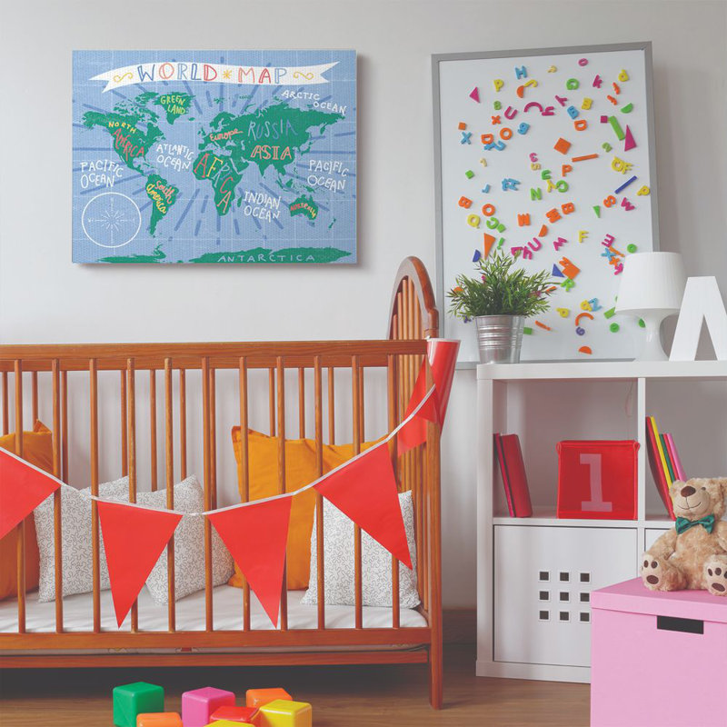 Décoration murale pour enfants world map Sharkey, Toile tendue, H 30 po x l 40 po x P 1,5 po