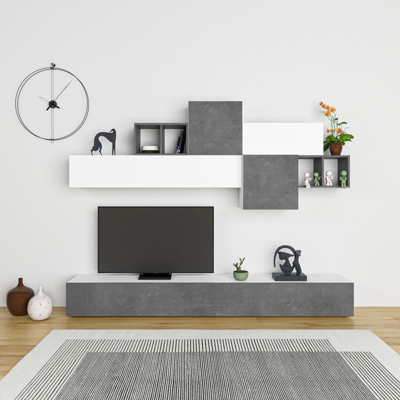 Leavon Floating TV Stand for TVs up to 85", White/Retro Grey