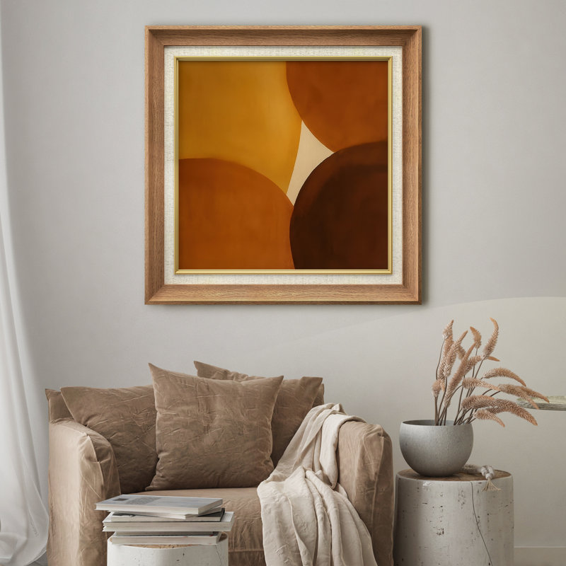 Abstrait cercles bruns - impression sur papier encadrée, Cadre naturel de qualité supérieure, H 26 po x l 26 po x P 1,5 po