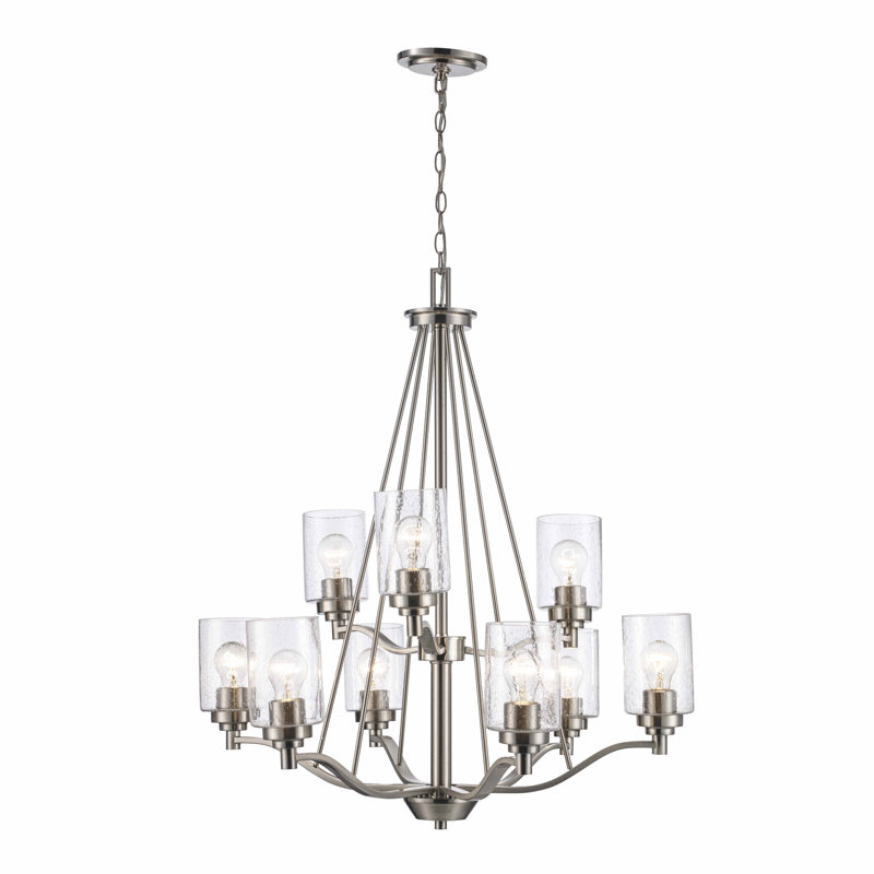 Lustre 9 lumières à abat-jour Venicia, Nickel brossé