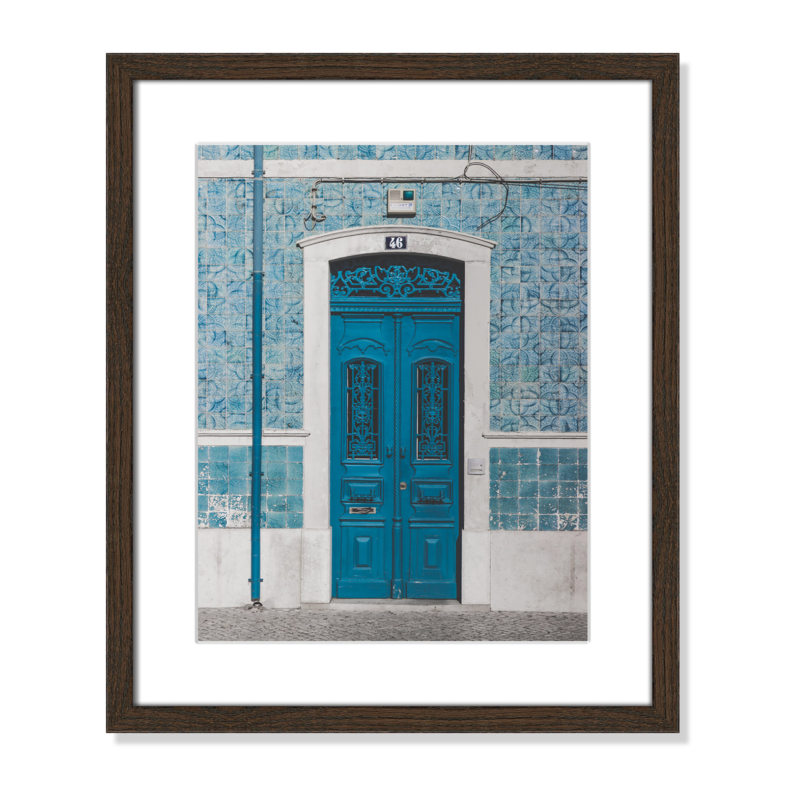 Blue Door Of Caldas De Rainha, Portugual by Catarina Carvalho, 19" H x 16" W x 0.75" D, Walnut