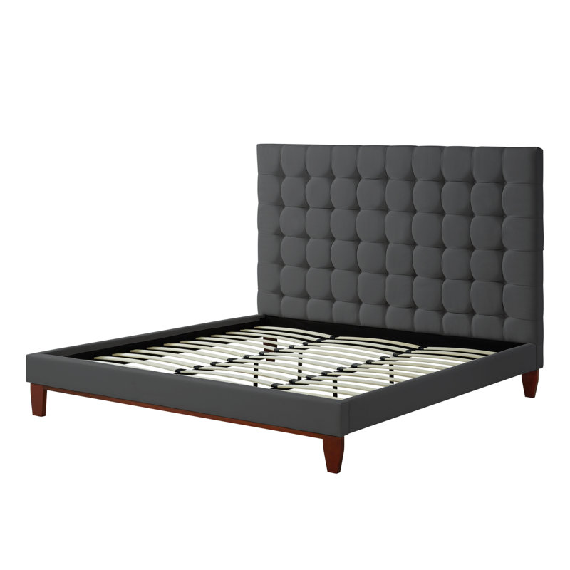 Ibison Bond Bedframe with Button Tufted Headboard, Gray, King, Linen