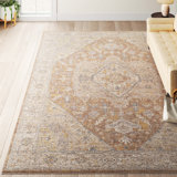 Don Oriental Machine Woven Polyester Area Rug in Brown/Gold/Slate