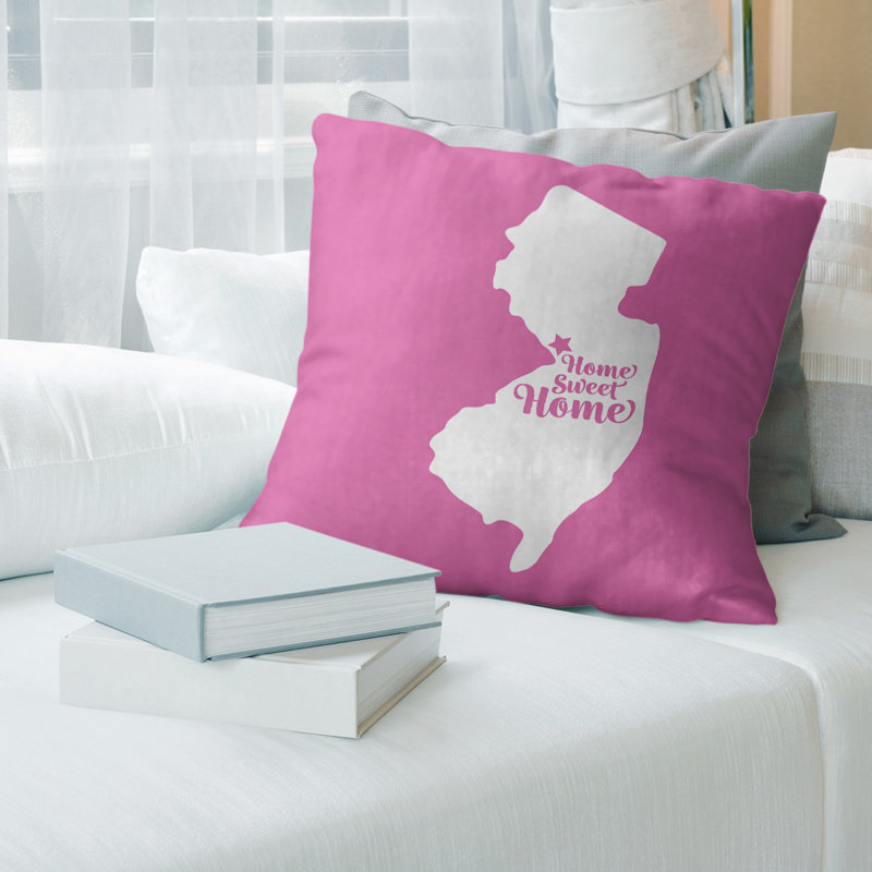 Coussin en lin us villes & states, Trenton, 26 po x 26 po, Rose