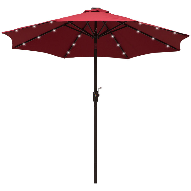 Brezzy Lighted Tilt Market Parasol, Red, 233 cm H x 275 cm W x 275 cm D