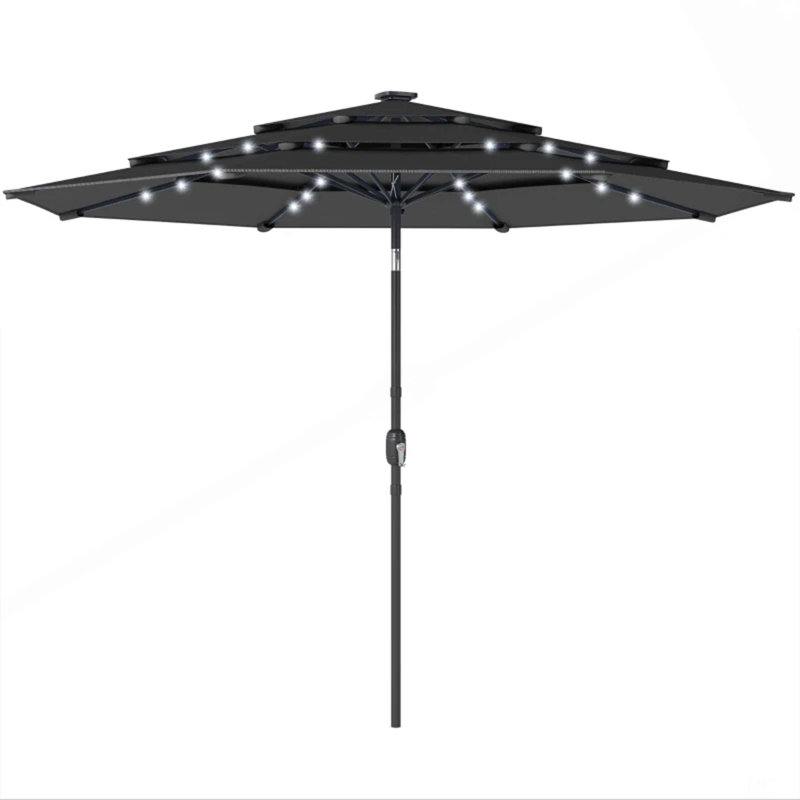 Parasol de table d'extérieur à 3 niveaux, parasol de patio extérieur (seulement parasol) (sans base), Noir