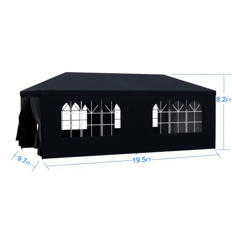 Pavillon de jardin 10 pi x 20 pi avec 6 parois latérales amovibles, Noir