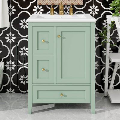 Meuble-lavabo 24 po avec lavabo en céramique et tablette ajustable, armoire de rangement résistante à l'eau avec séparateurs amovibles