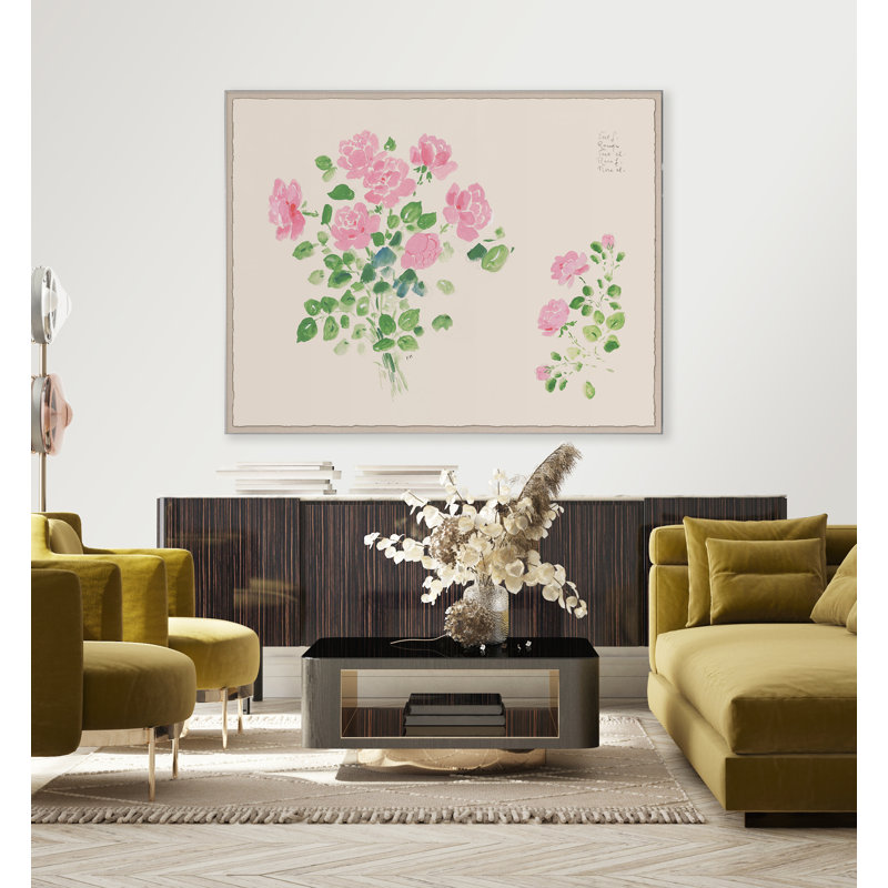 Rose Bouquet Print by Paule Marrot, Black Framed, 43" H x 54" W x 1.25" D