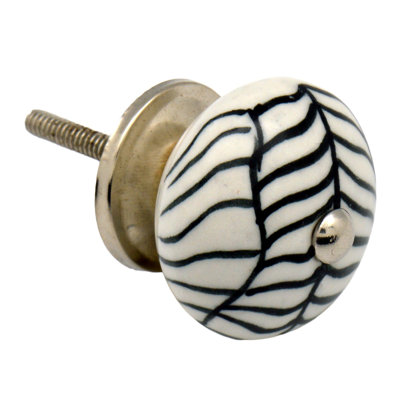 Nicola Spring - Round Ceramic Cabinet Knobs - Black Fern