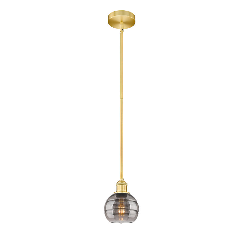 Mini-luminaire suspendu avec tige 6 po Edison Bienes-616-G556, H 7,38 po x l 5,88 po x P 5,88 po, Gris fumée clair