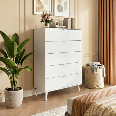 50'' Tall 5-Drawer Wood Dresser for Bedroom with Solid Legs, Modern Dresser Storage Organizer with Sturdy Metal Handle, Chest of Drawers for Living Room, Hallway, Closet