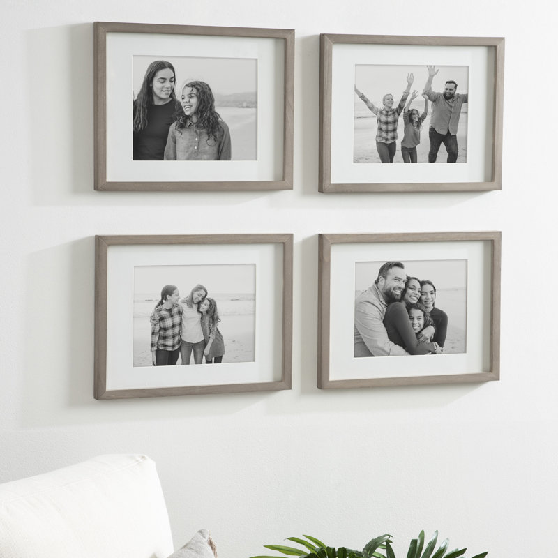 Ambrine Gray Wood Picture Frame - Set of 4 with Mat