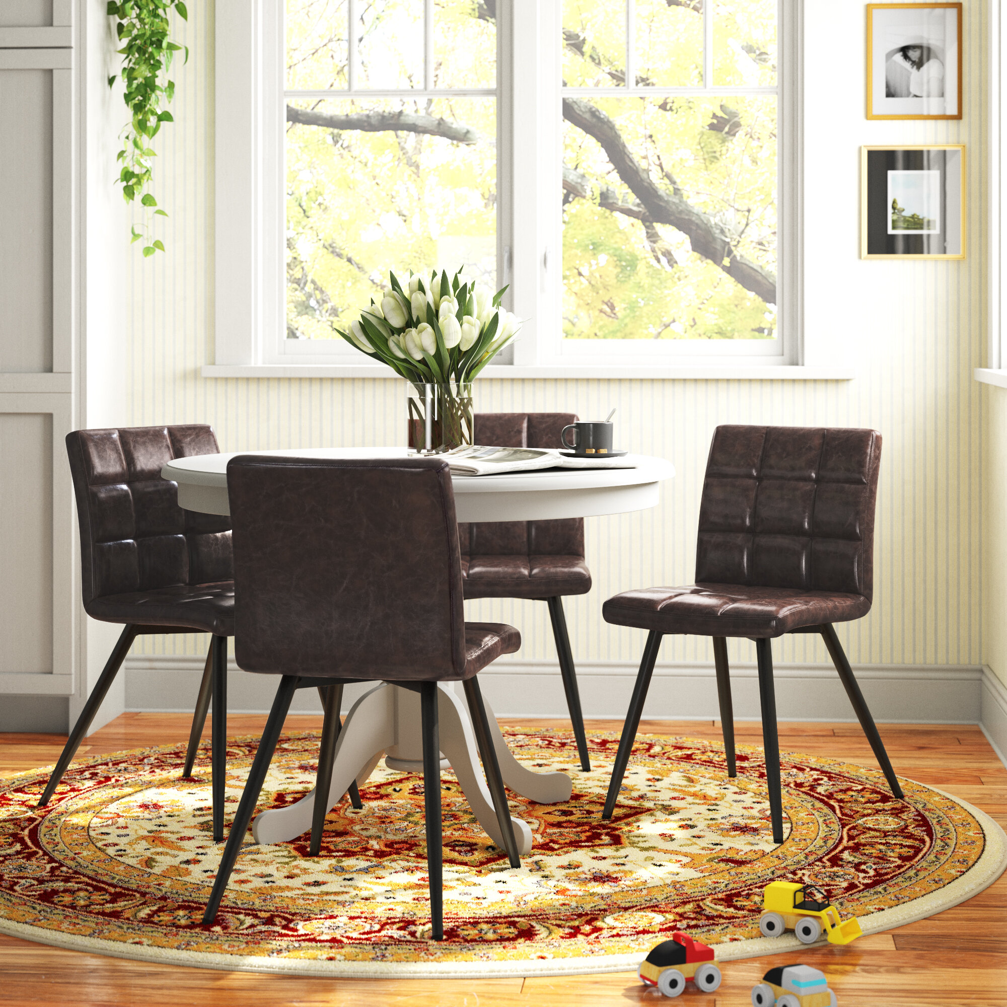 Tusarora Iron King Louis Back Side Chair (Set of 4) Bayou Breeze Leg Color: Black, Upholstery Color: Whiskey Brown