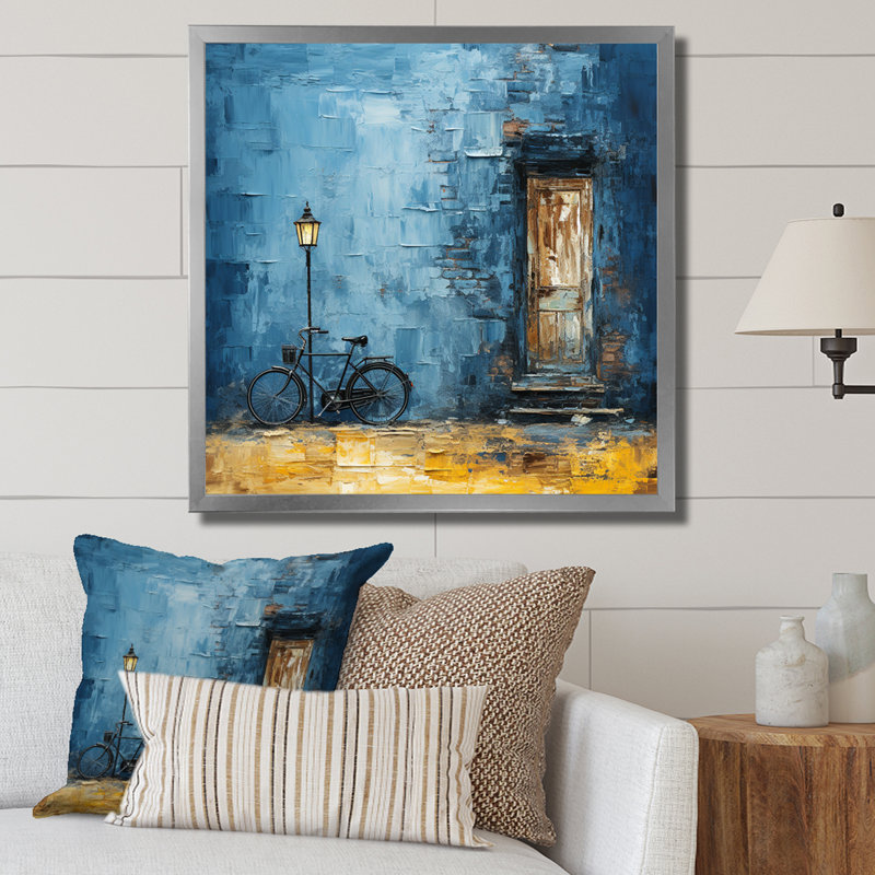 Vélo bleu «I» sur toile, H 36 po x l 36 po x P 1,5 po, Cadre photo argenté