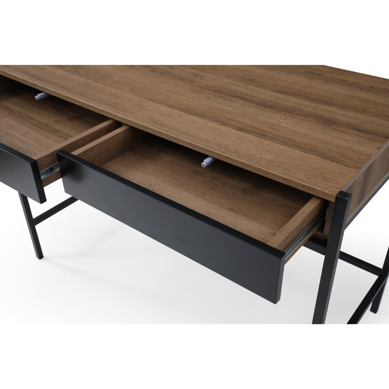 Bureau avec 2 tiroirs de rangement, Noyer / noir