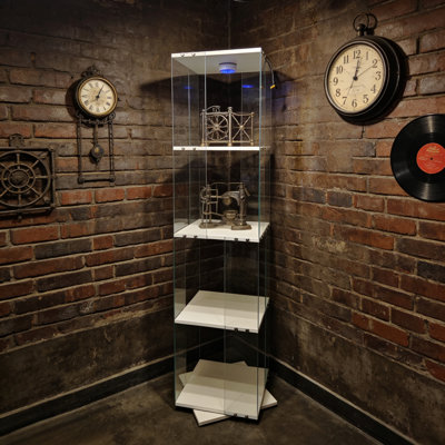 Vitrine rotative en verre trempé à quatre couches, armoire à boissons alcoolisées, classeur, armoire de rangement, avec lampe de télécommande, pieds réglables, être placée dans le salon, la cuisine, le couloir, blanc