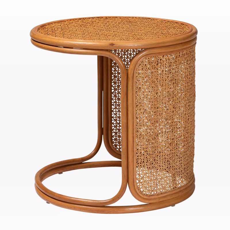 Demetric Large Bohemian Honey Rattan End Table, 23.33" H x 23.33" W x 23.33" D, 1