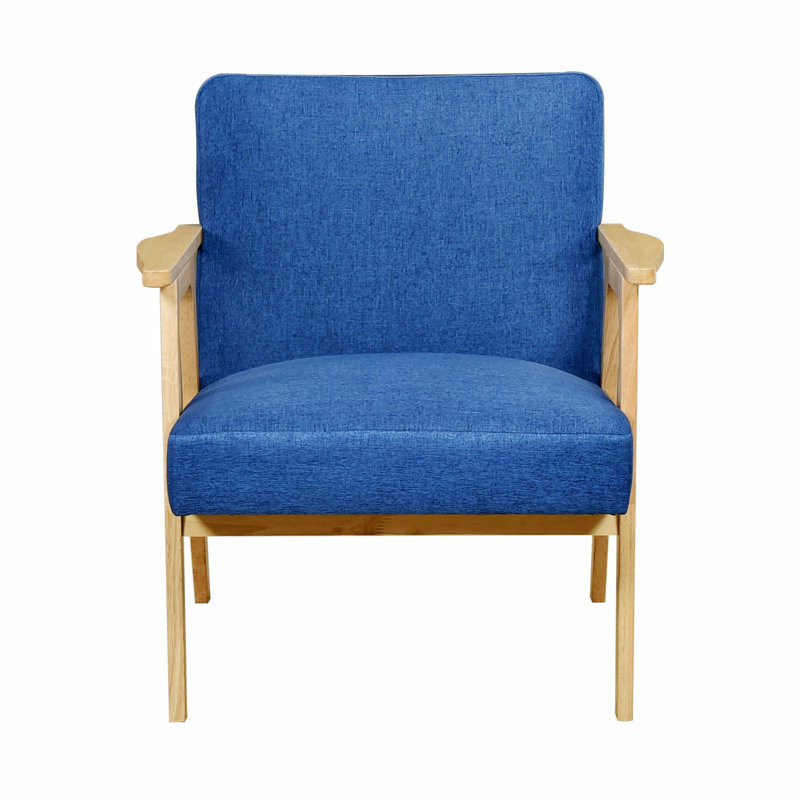 Fauteuil d'appoint, fauteuil rembourré avec siège à coussin, fauteuil d'appoint simple pour la maison, Naturel, Tissu bleu