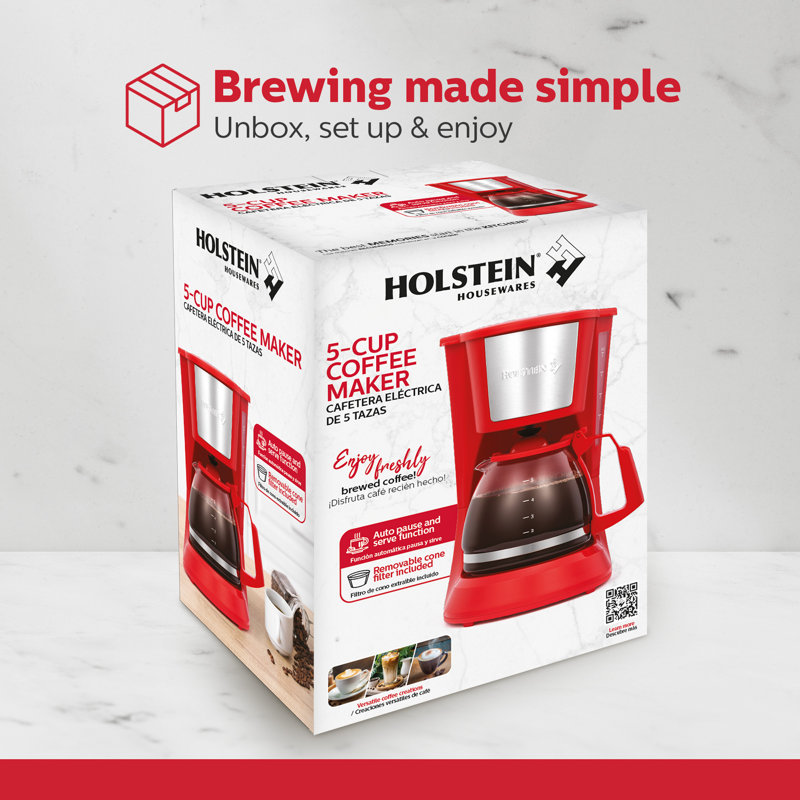 Holstein Housewares 5-Cup Coffee Maker, Red