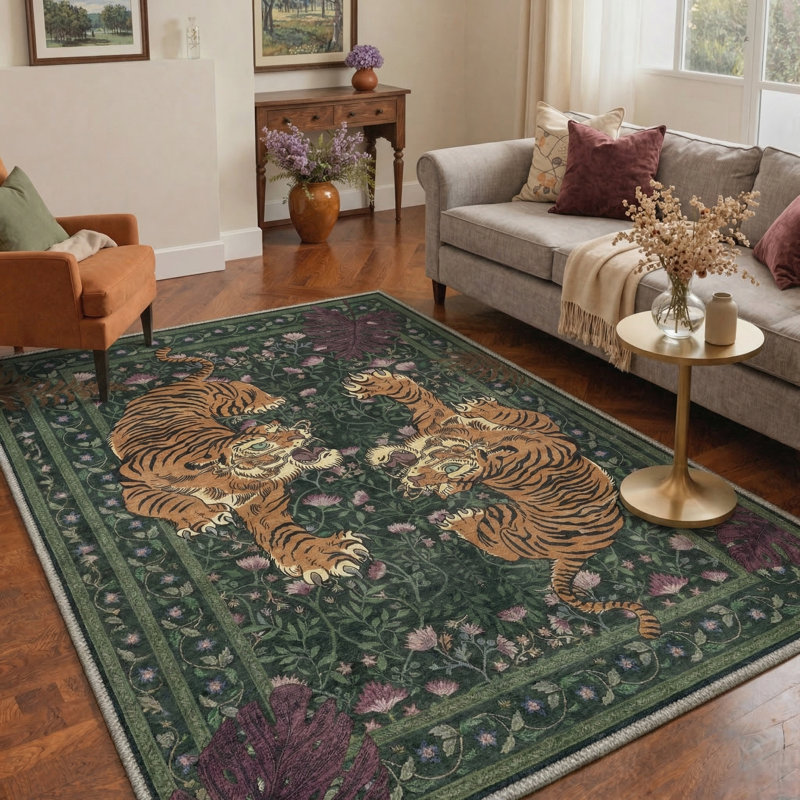 Tapis lavable à la machine avec envers antidérapant Teiarra, Sage Green, Rectangulaire 8 pi x 10 pi