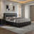 3 PC Faux Leather Diamond Tufted Platform Bed Set ,Bed Frame With Set Of 2 Modern Led End Table.-352706971-352706966